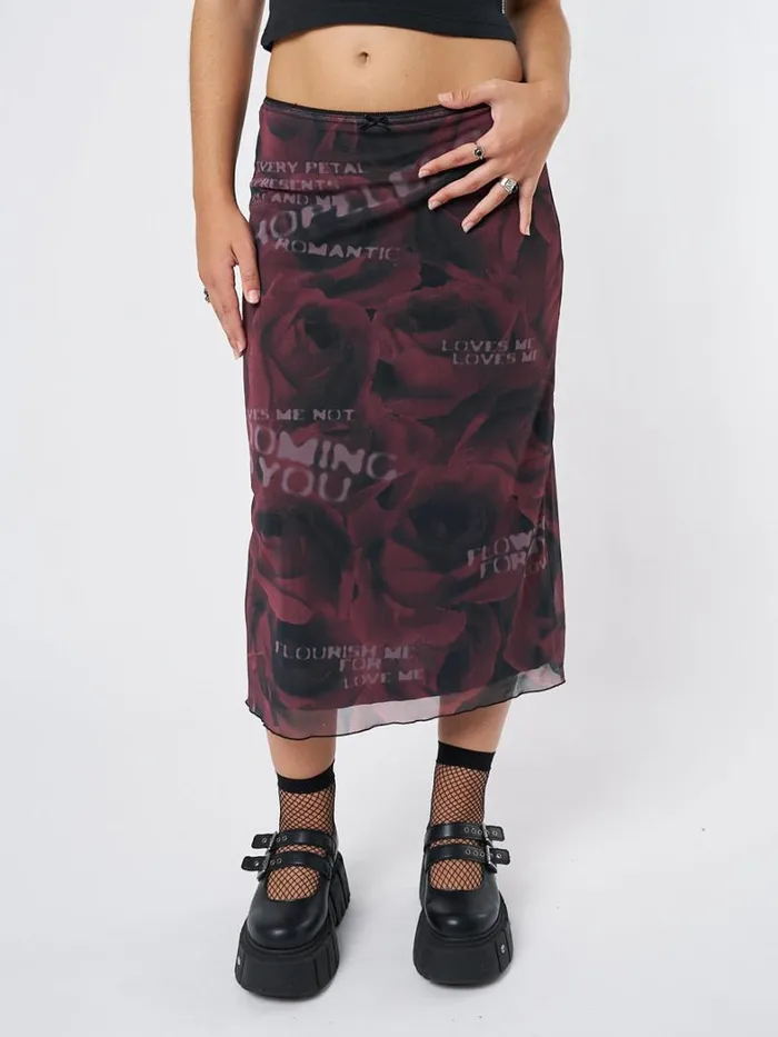 Clothing Minga London Skirts Hopeless Romantic Rose Mesh Midi Skirt