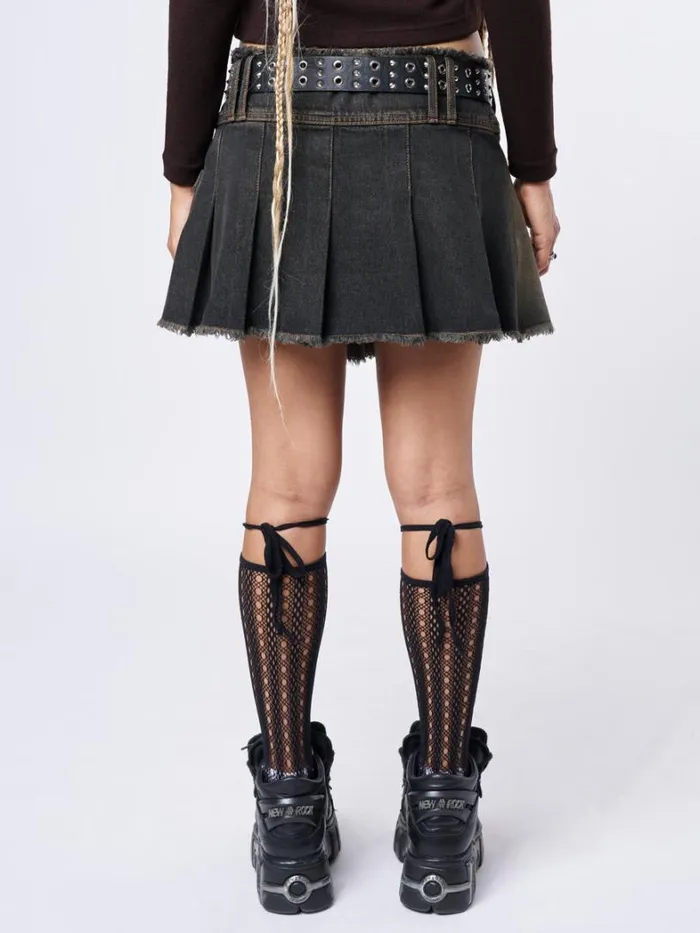 Clothing Minga London Skirts Kendra Washed Brown Pleated Mini Skirt