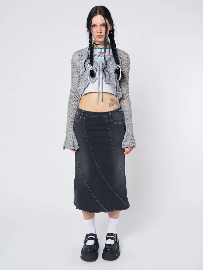 Clothing Minga London Skirts Leia Flared Denim Midi Skirt