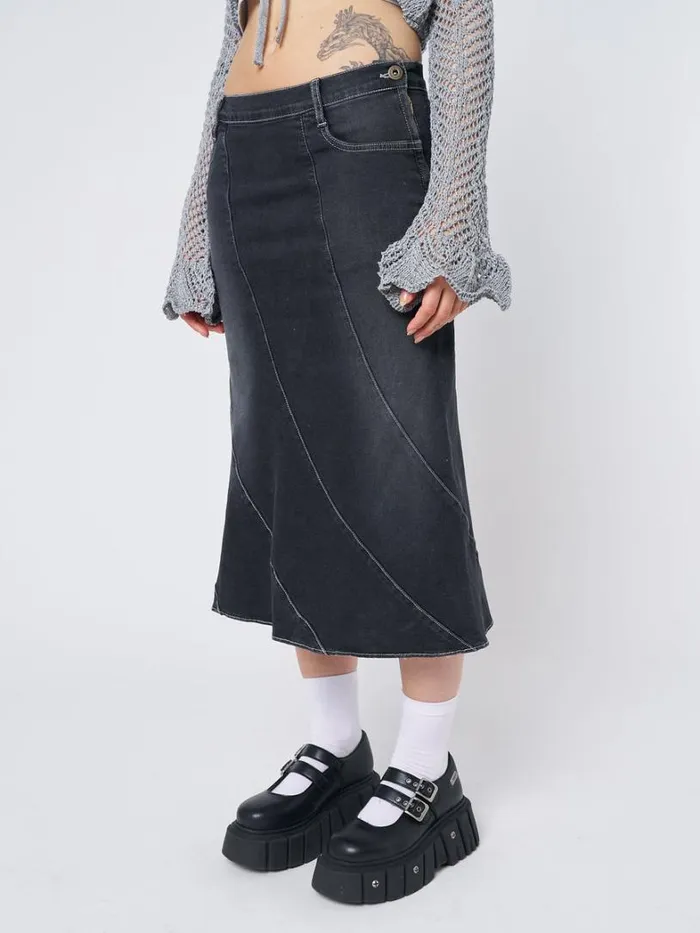 Clothing Minga London Skirts Leia Flared Denim Midi Skirt