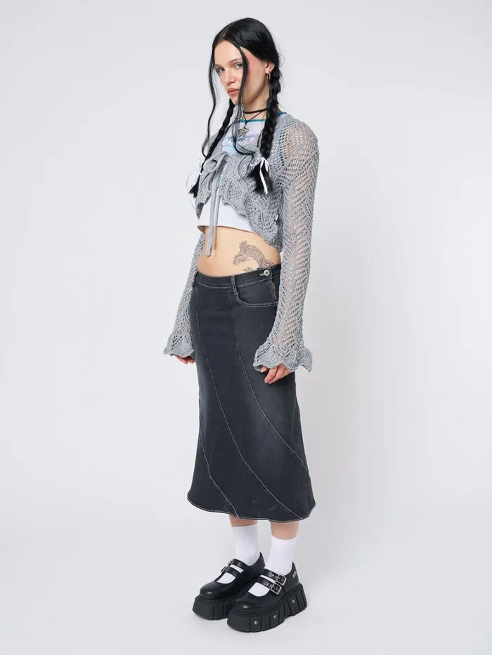 Clothing Minga London Skirts Leia Flared Denim Midi Skirt
