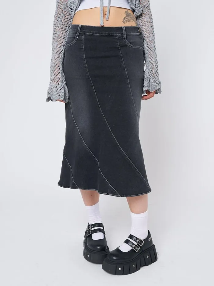 Clothing Minga London Skirts Leia Flared Denim Midi Skirt