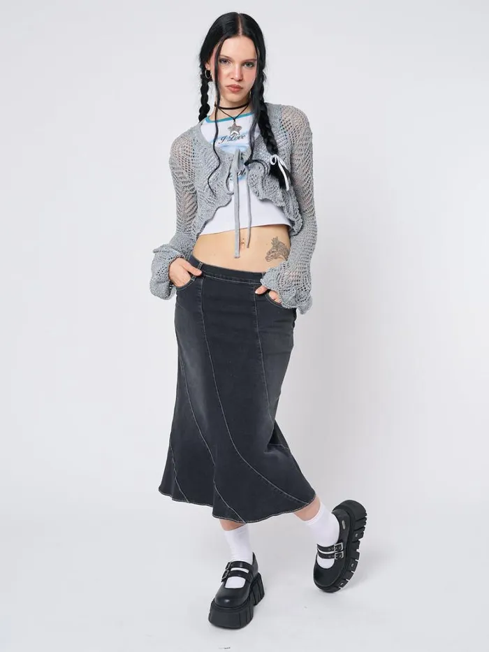 Clothing Minga London Skirts Leia Flared Denim Midi Skirt