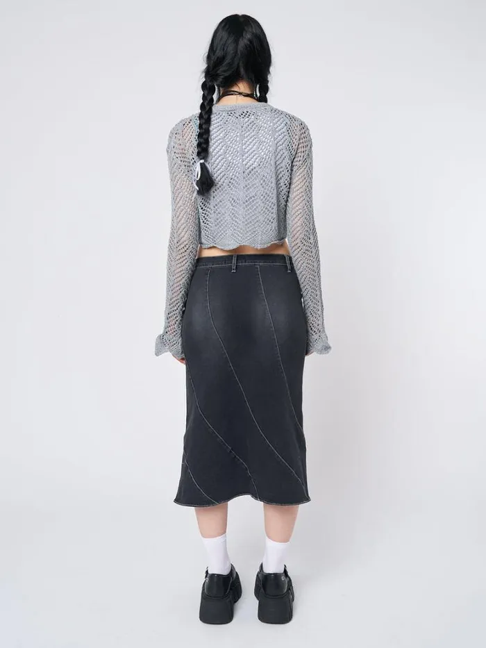 Clothing Minga London Skirts Leia Flared Denim Midi Skirt