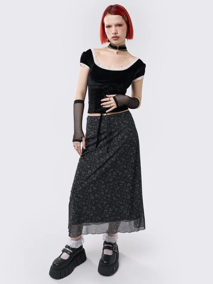 Clothing Minga London Skirts Lila Floral Print Midi Skirt