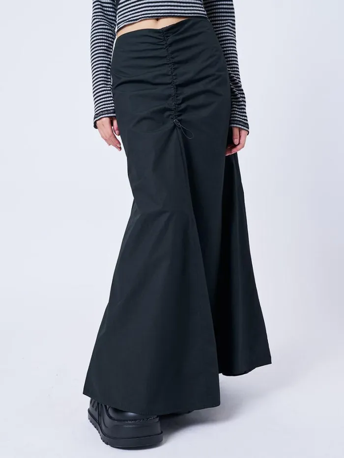 Clothing Minga London Skirts Morticia Black Ruched Maxi Skirt