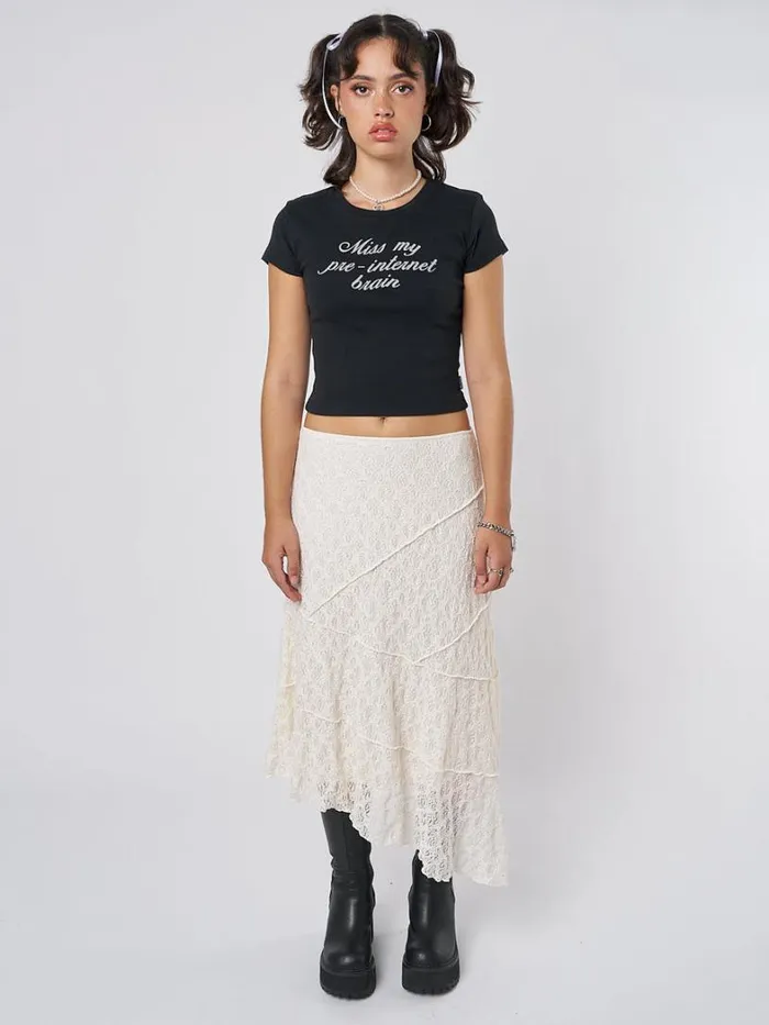 Clothing Minga London Skirts Nolia Cream Lace Asymmetric Midi Skirt