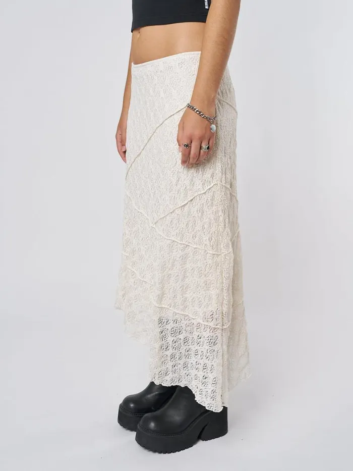 Clothing Minga London Skirts Nolia Cream Lace Asymmetric Midi Skirt