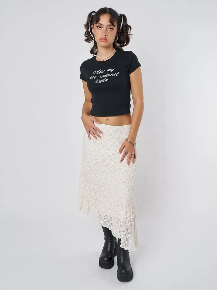 Clothing Minga London Skirts Nolia Cream Lace Asymmetric Midi Skirt