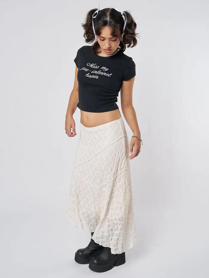 Clothing Minga London Skirts Nolia Cream Lace Asymmetric Midi Skirt