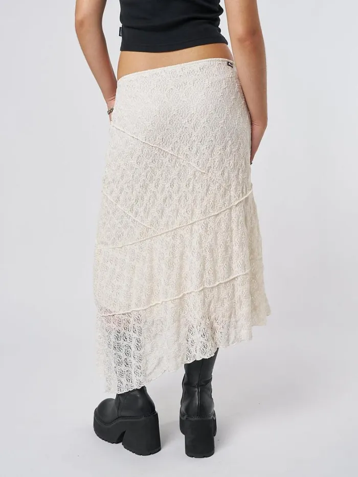 Clothing Minga London Skirts Nolia Cream Lace Asymmetric Midi Skirt
