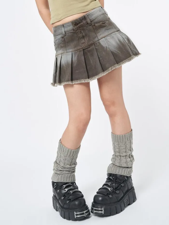 Clothing Minga London Skirts Nya Brown Pleated Mini Skirt