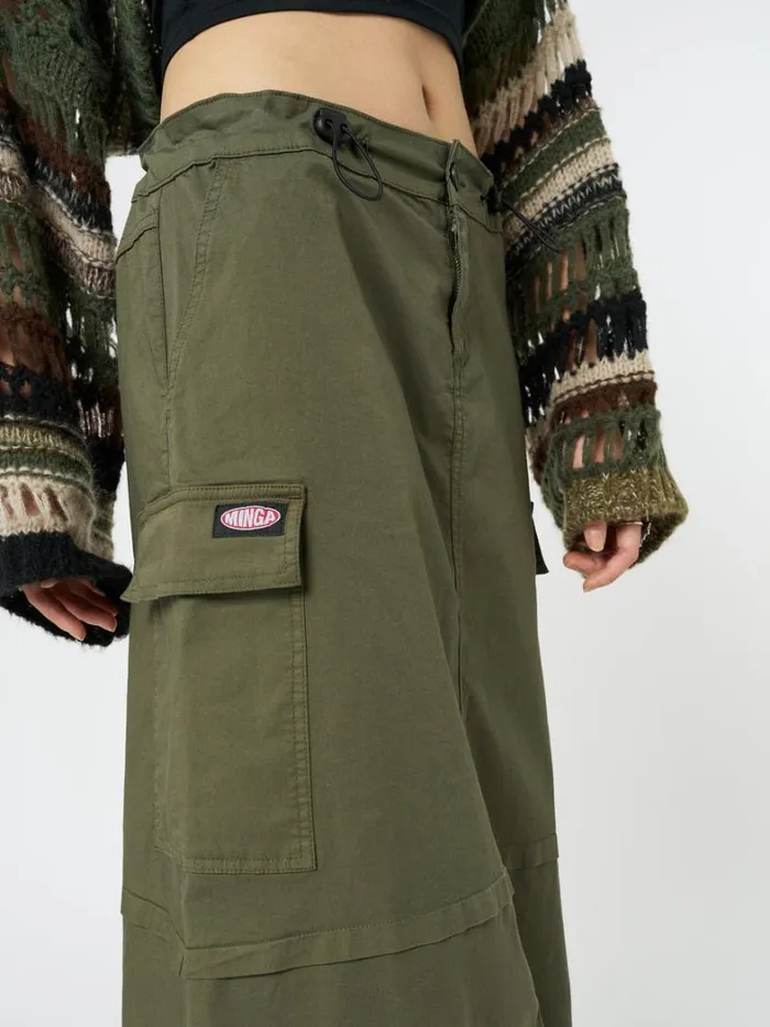Clothing Minga London Skirts Ruby Khaki Maxi Cargo Skirt