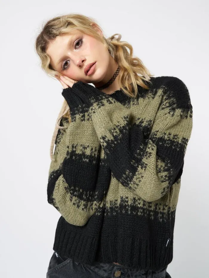 Clothing Minga London Sweaters Clara Green Cropped Striped Knit Sweater