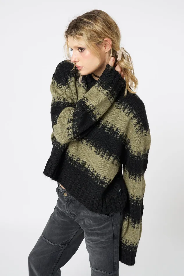 Clothing Minga London Sweaters Clara Green Cropped Striped Knit Sweater