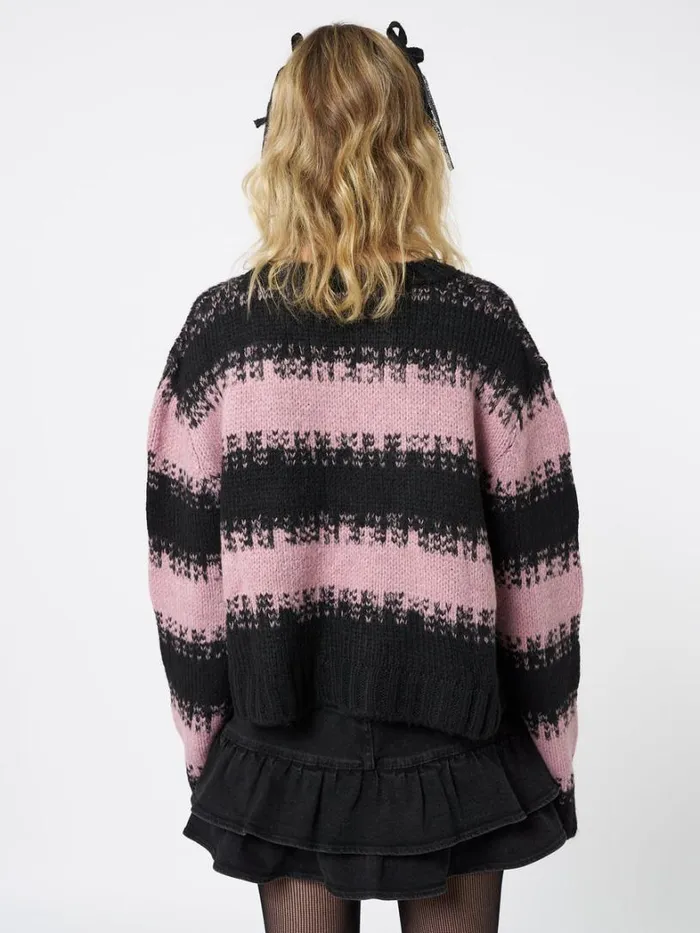 Clothing Minga London Sweaters Clara Pink Cropped Striped Knit Sweater