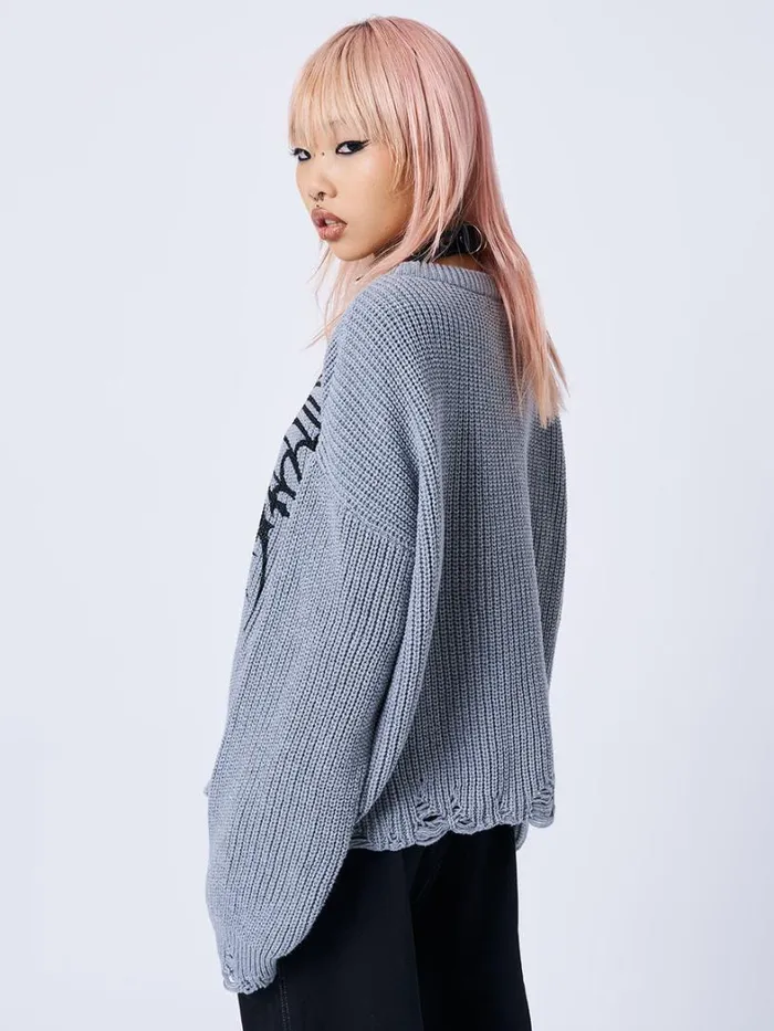 Clothing Minga London Sweaters Darkwave Butterfly Distressed Knit Jumper