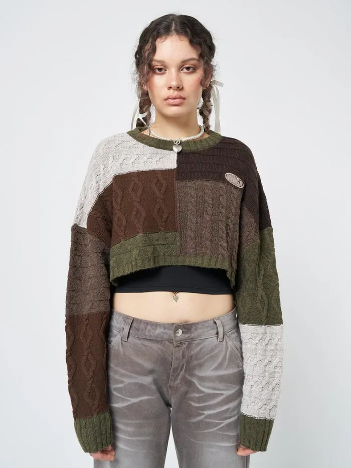 Clothing Minga London Sweaters Gigi Patchwork Cable Knit Crop Jumper