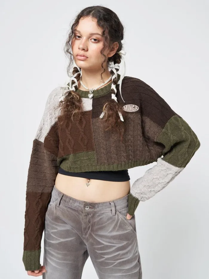 Clothing Minga London Sweaters Gigi Patchwork Cable Knit Crop Jumper