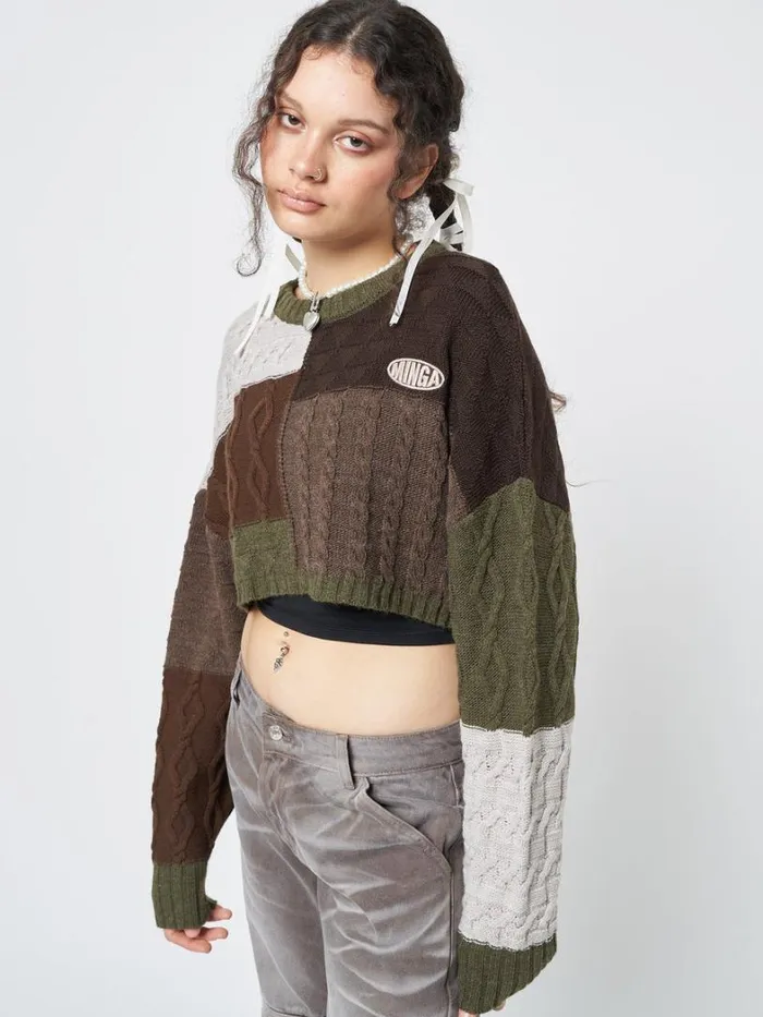 Clothing Minga London Sweaters Gigi Patchwork Cable Knit Crop Jumper
