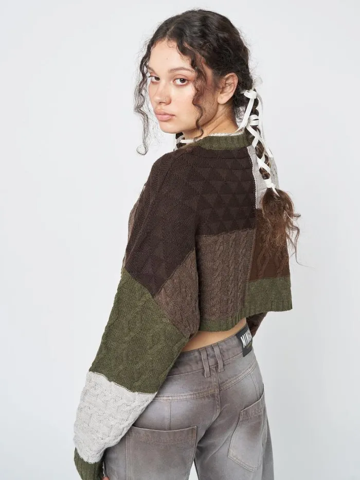 Clothing Minga London Sweaters Gigi Patchwork Cable Knit Crop Jumper