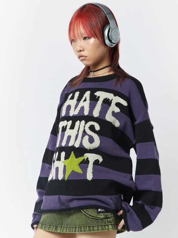 Clothing Minga London Sweaters I Hate This Sht Graphic Striped Jumper