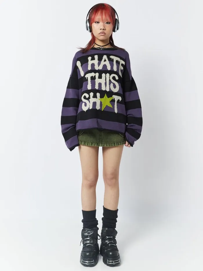 Clothing Minga London Sweaters I Hate This Sht Graphic Striped Jumper