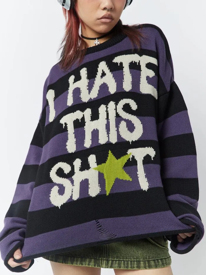 Clothing Minga London Sweaters I Hate This Sht Graphic Striped Jumper