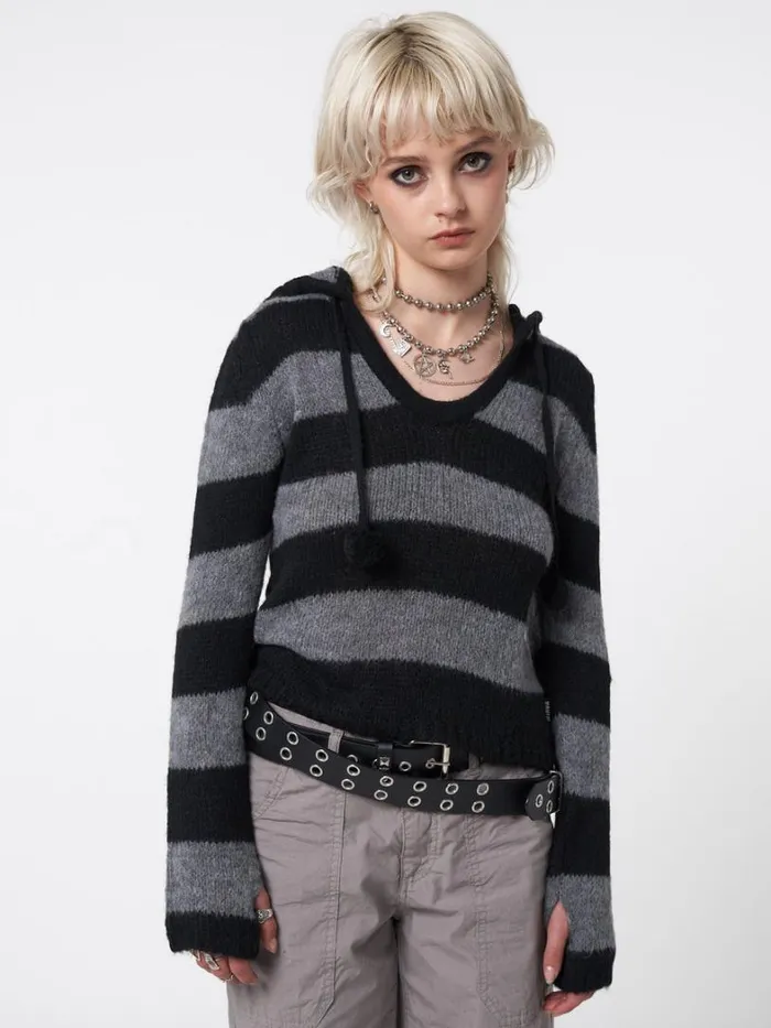Clothing Minga London Sweaters Smoke Stripes Knitted Hoodie