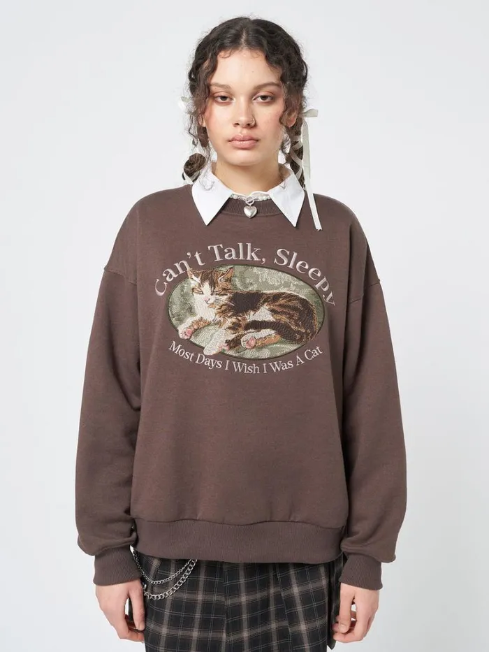 Clothing Minga London Sweatshirts Cant Talk Cat Embroidered Sweatshirt