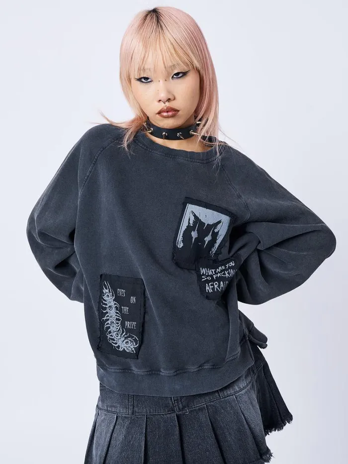 Clothing Minga London Sweatshirts Dont Cross Kitty Black Graphic Sweatshirt