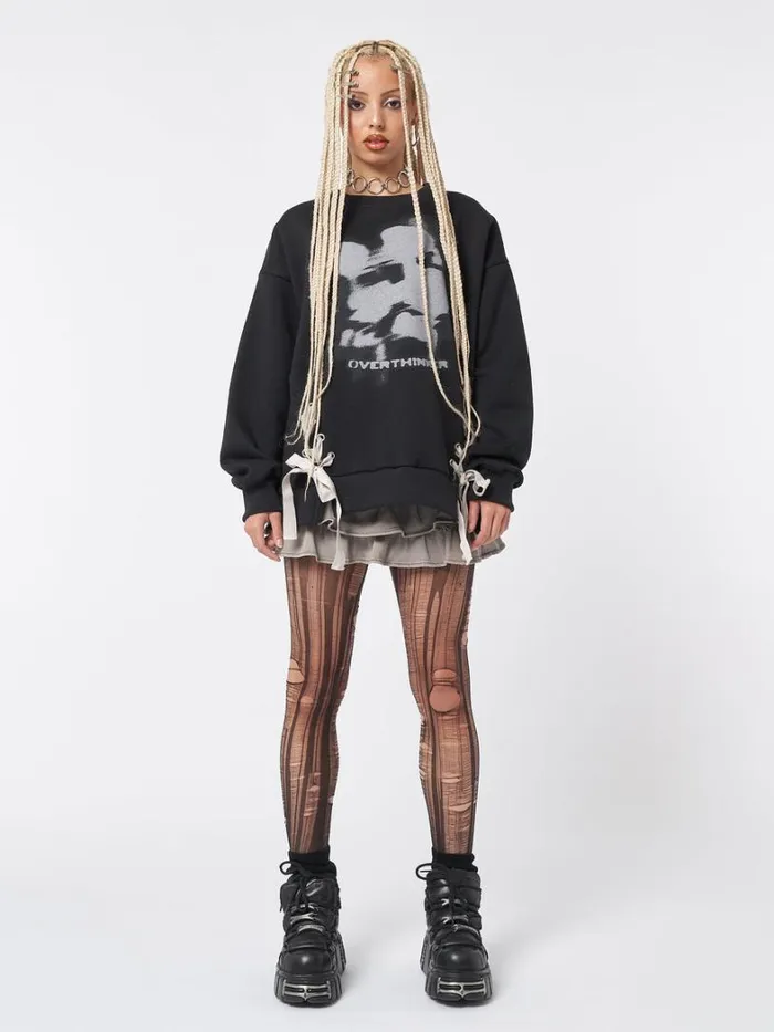 Clothing Minga London Sweatshirts Overthinker Black Lace Up Sweatshirt