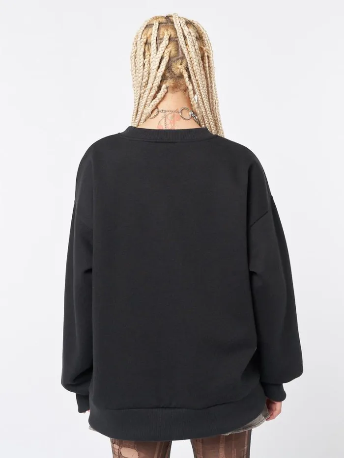 Clothing Minga London Sweatshirts Overthinker Black Lace Up Sweatshirt