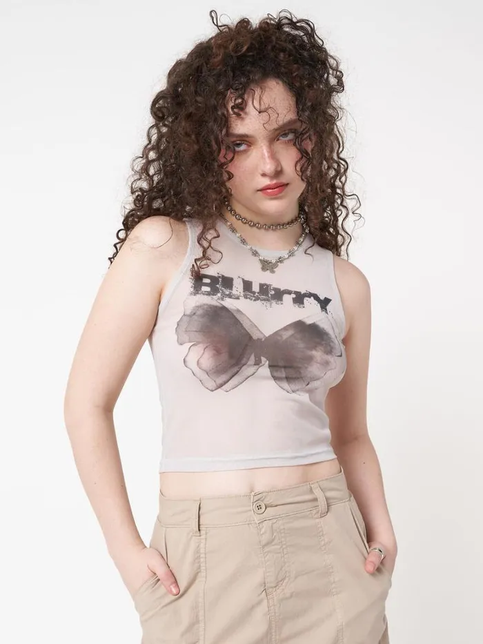 Clothing Minga London Tank Tops Blurry Butterfly Mesh Vest Top