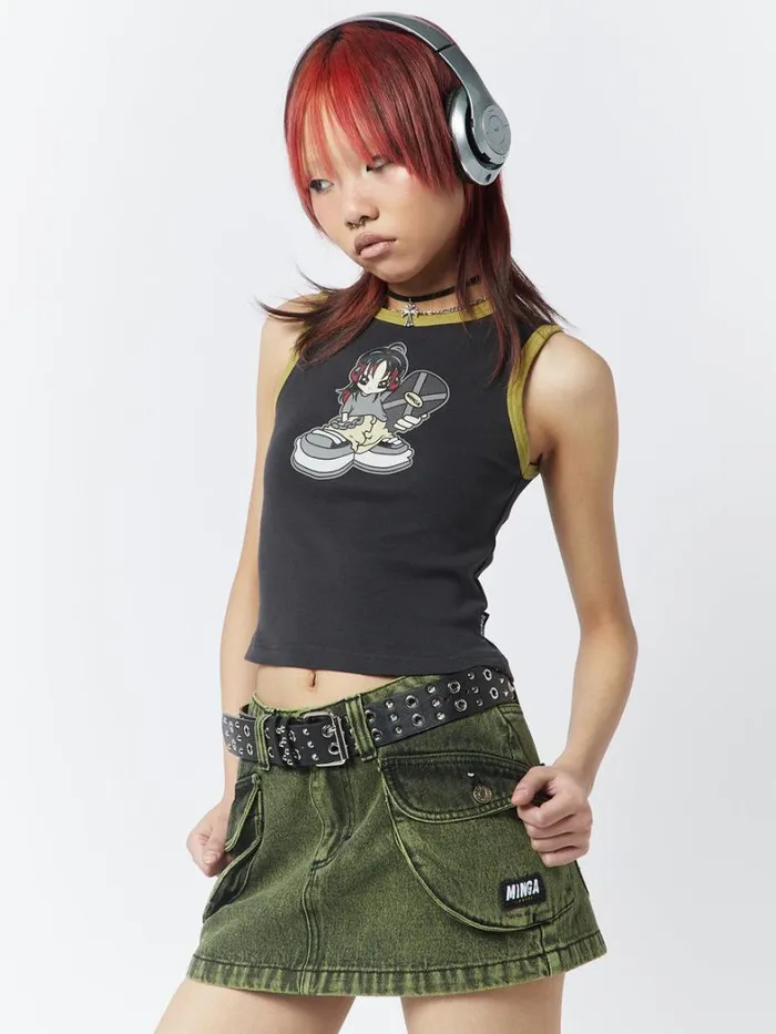 Clothing Minga London Tank Tops Skater Girl Graphic Ringer Vest Top