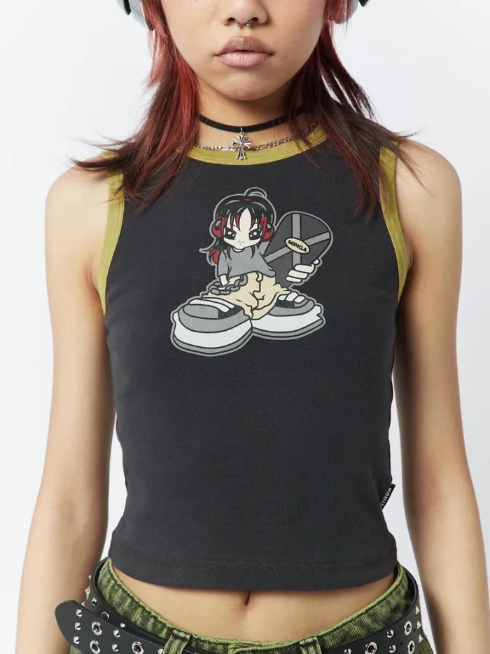 Clothing Minga London Tank Tops Skater Girl Graphic Ringer Vest Top