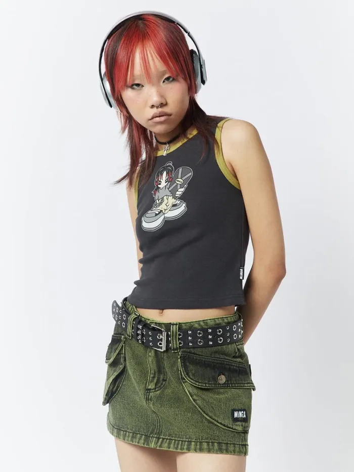 Clothing Minga London Tank Tops Skater Girl Graphic Ringer Vest Top