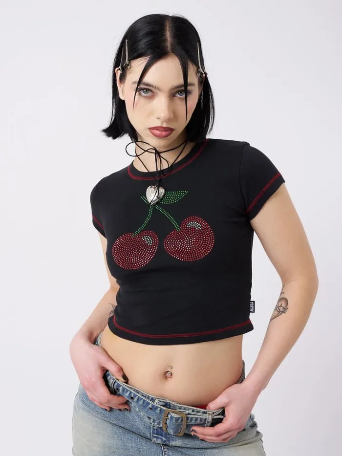 Clothing Mon Cheri Rhinestone Baby Tee Minga London Crop Tops