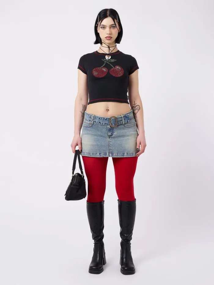 Clothing Mon Cheri Rhinestone Baby Tee Minga London Crop Tops