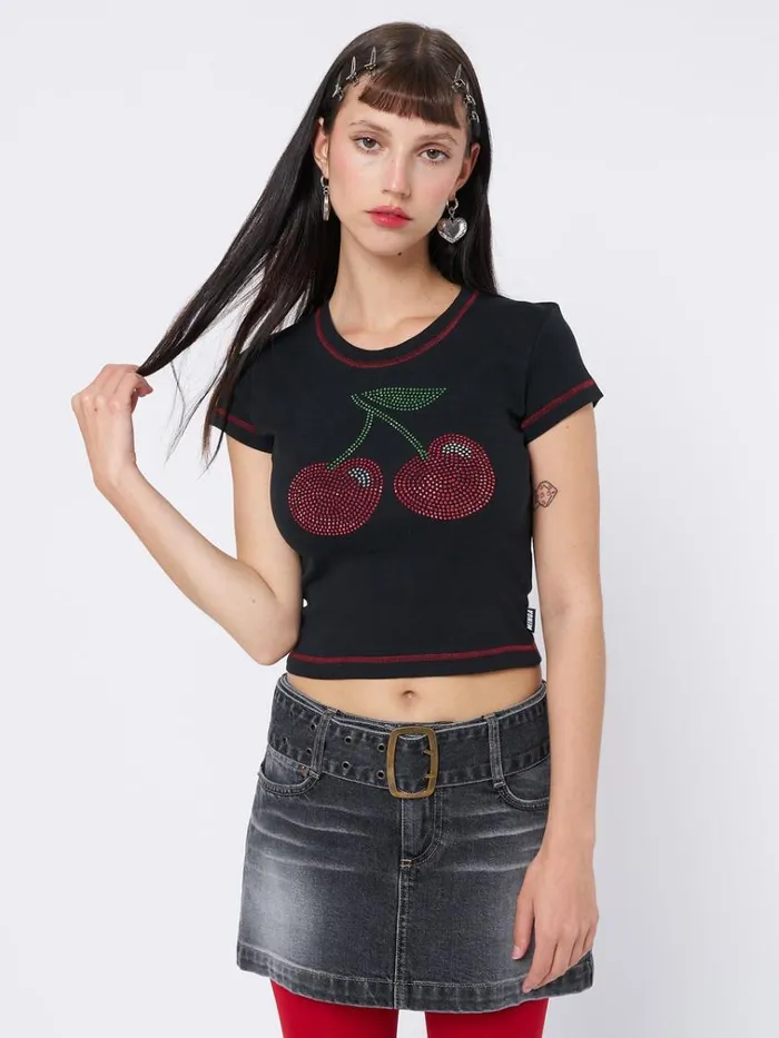 Clothing Mon Cheri Rhinestone Baby Tee Minga London Crop Tops
