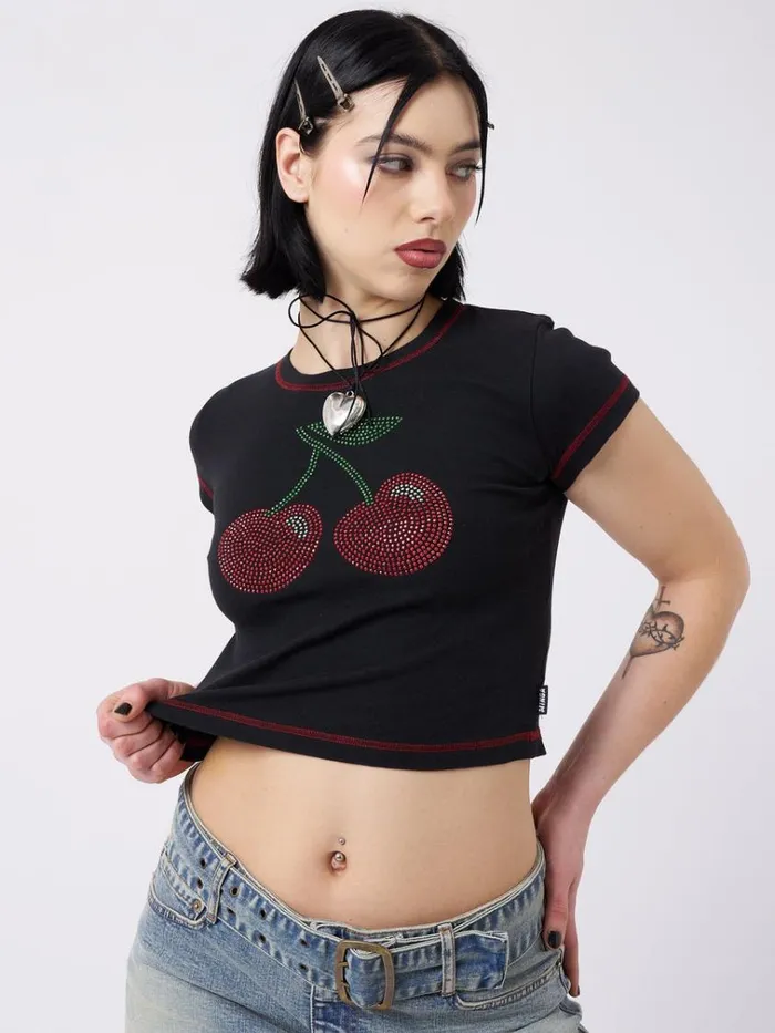 Clothing Mon Cheri Rhinestone Baby Tee Minga London Crop Tops
