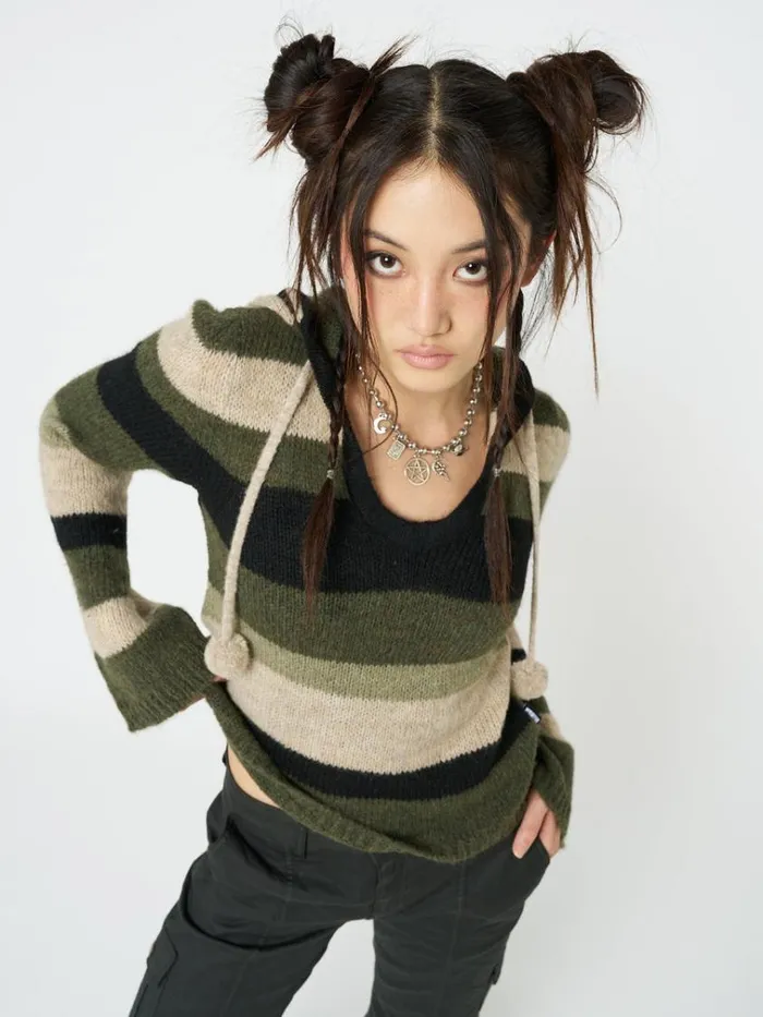 Clothing Moss Stripes Knitted Hoodie Minga London Sweaters
