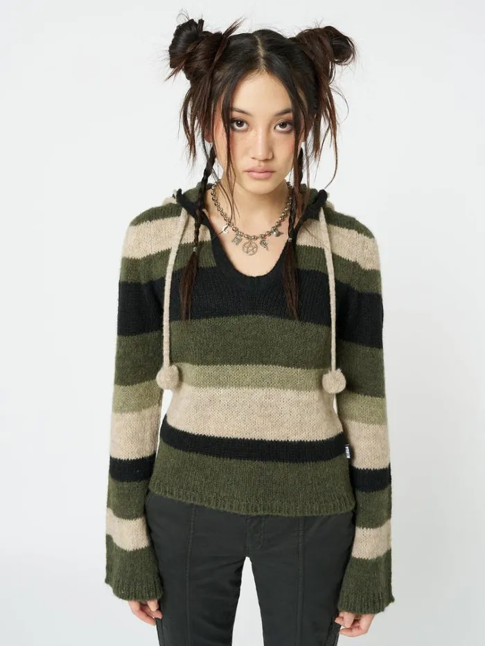 Clothing Moss Stripes Knitted Hoodie Minga London Sweaters
