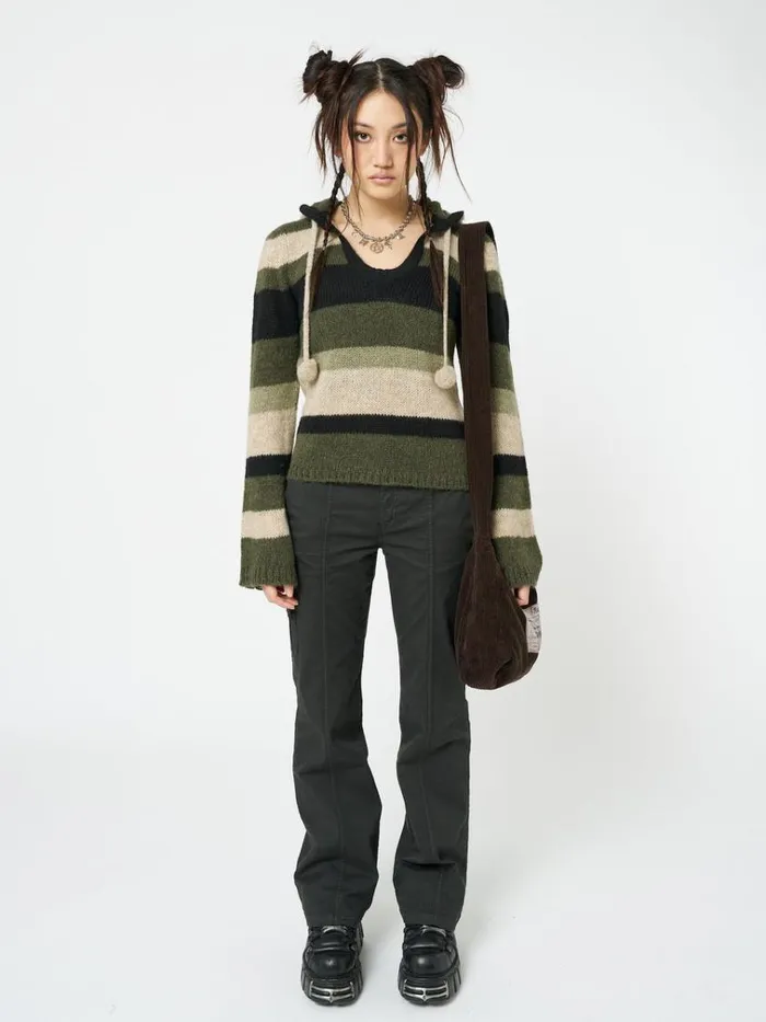 Clothing Moss Stripes Knitted Hoodie Minga London Sweaters