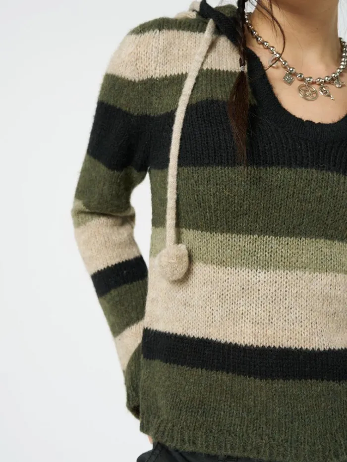 Clothing Moss Stripes Knitted Hoodie Minga London Sweaters