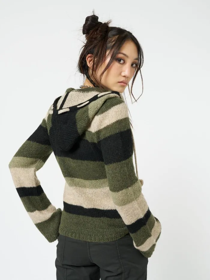 Clothing Moss Stripes Knitted Hoodie Minga London Sweaters