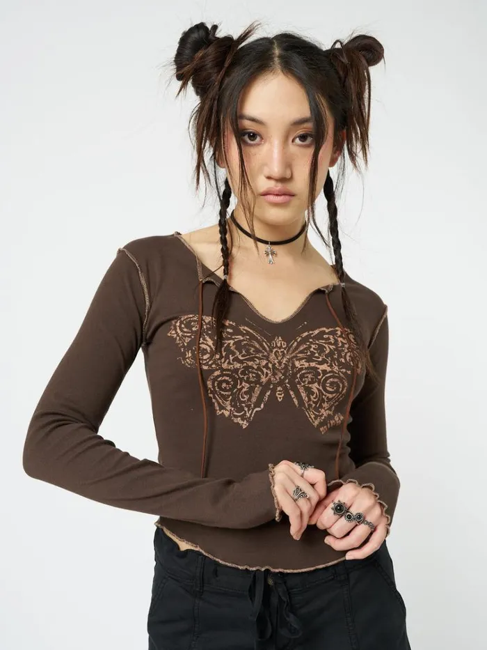 Clothing Nabi Butterfly Print Long Sleeve Top Minga London Long Sleeve Tops