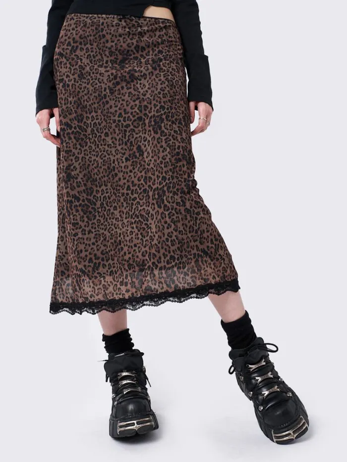 Clothing Nala Leopard Mesh Midi Skirt Minga London Skirts
