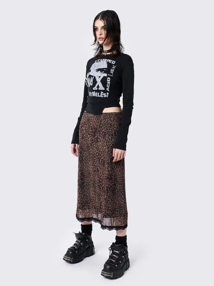 Clothing Nala Leopard Mesh Midi Skirt Minga London Skirts