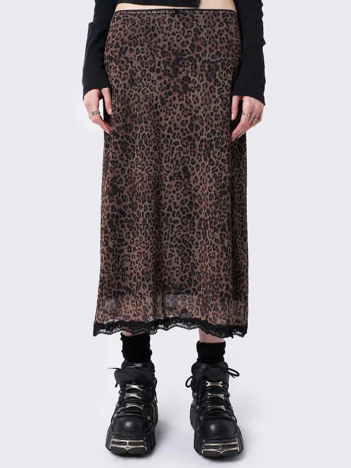 Clothing Nala Leopard Mesh Midi Skirt Minga London Skirts